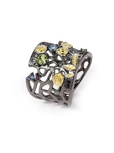 Anel de pulseira vintage flor de pedra natural de prata esterlina 925