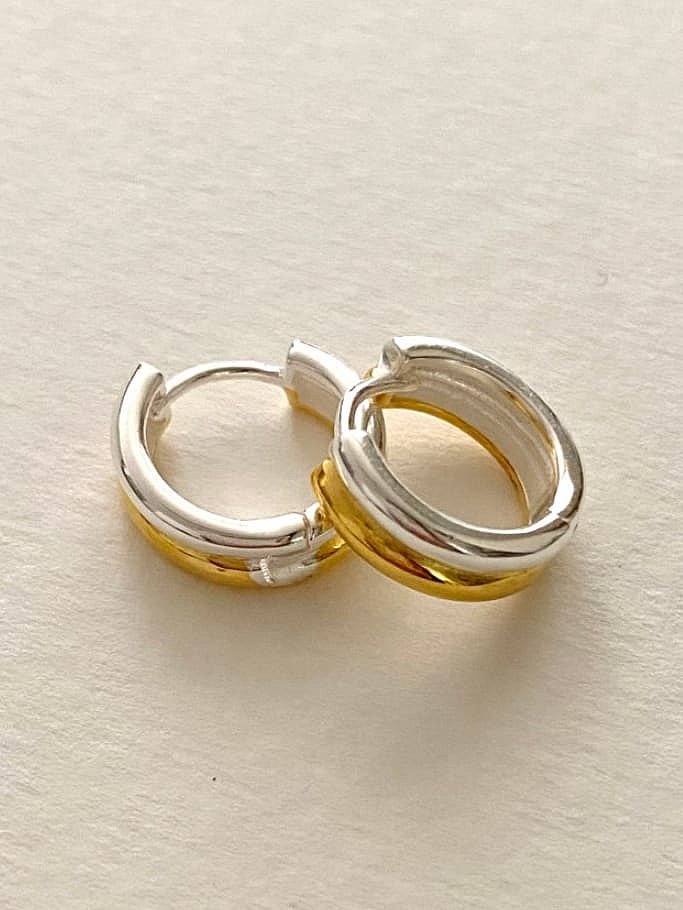 925 Sterling Silver Geometric Minimalist Double Huggie Earring