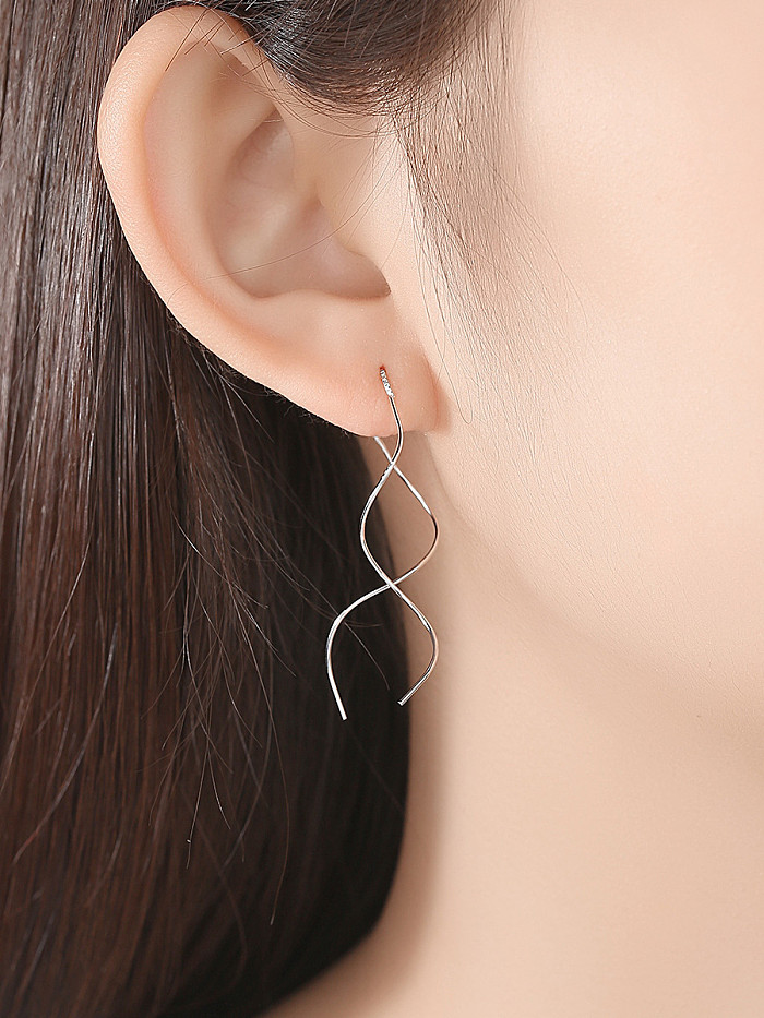 925 Sterling Silver With Glossy line Simplistic Fringe Earrings