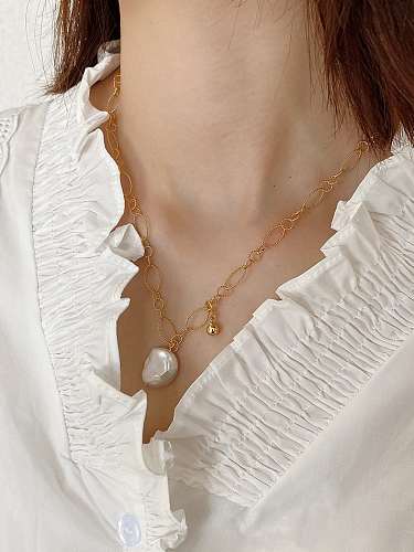 925 Sterling Silver Irregular Freshwater Pearl Vintage pendant Necklace