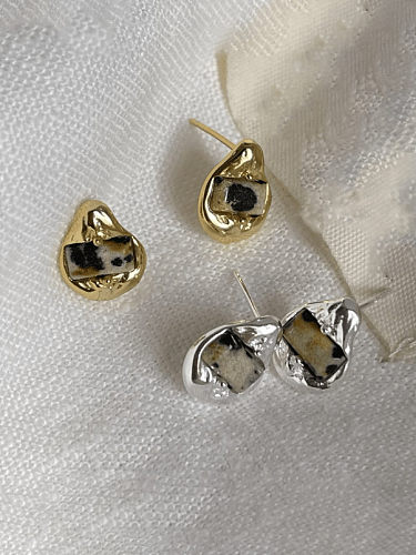 Boucles d'oreilles vintage irrégulières en pierre de verre en argent sterling 925