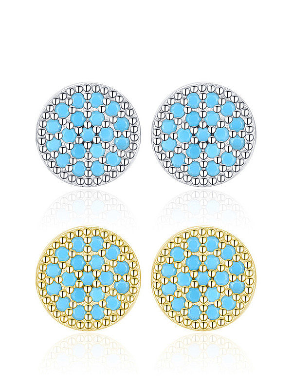 925 Sterling Silver Turquoise Round Classic Stud Earring