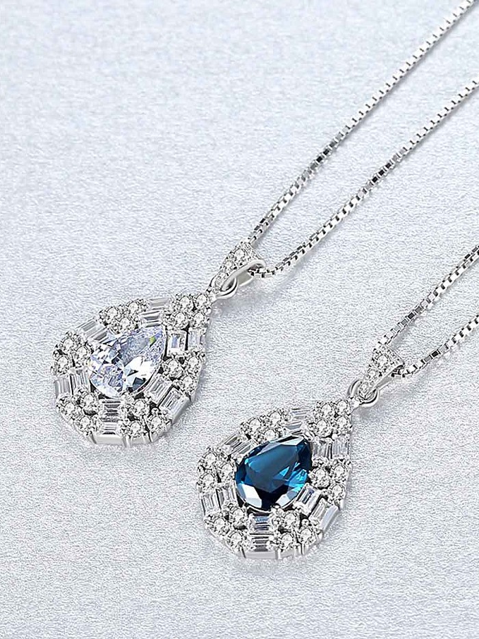 Sterling Silver water drop design 3A Zircon Necklace