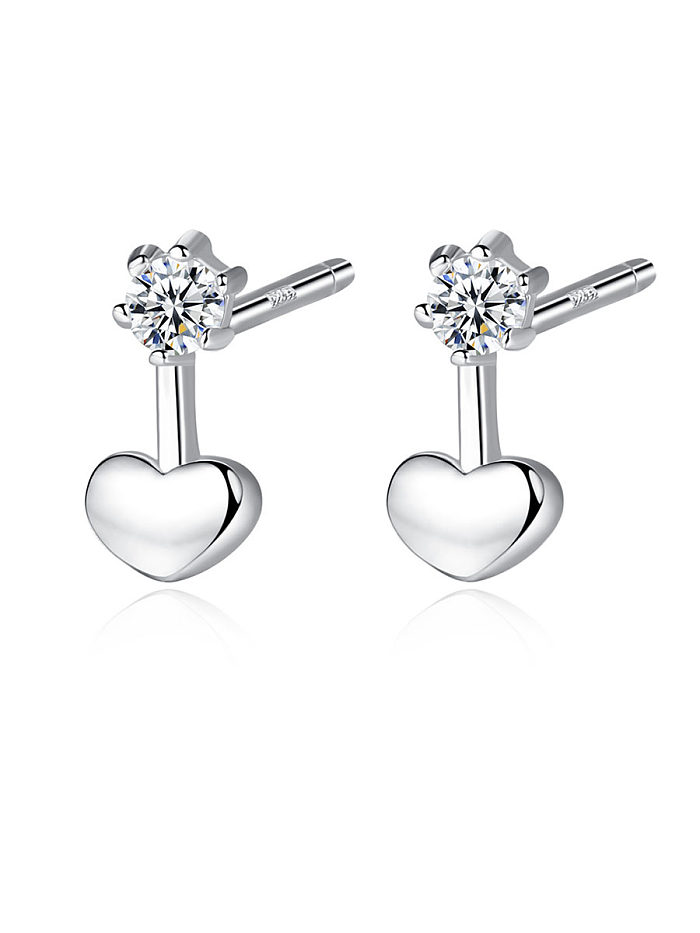 925 Sterling Silver With Cubic Zirconia Simplistic Heart Stud Earrings