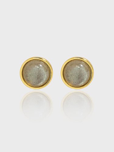 925 Sterling Silver Natural Stone Geometric Minimalist Stud Earring