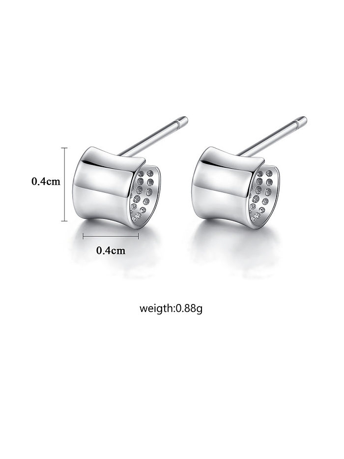 925 Sterling Silver With Platinum Plated Simplistic Cylinder Stud Earrings