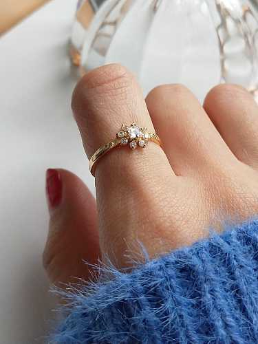 925 Sterling Silver Rhinestone White Flower Trend Midi Ring