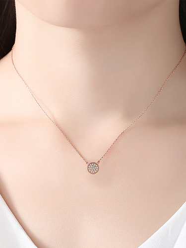 925 sterling silver simple fashion cubic zirconia Round Pendant Necklace