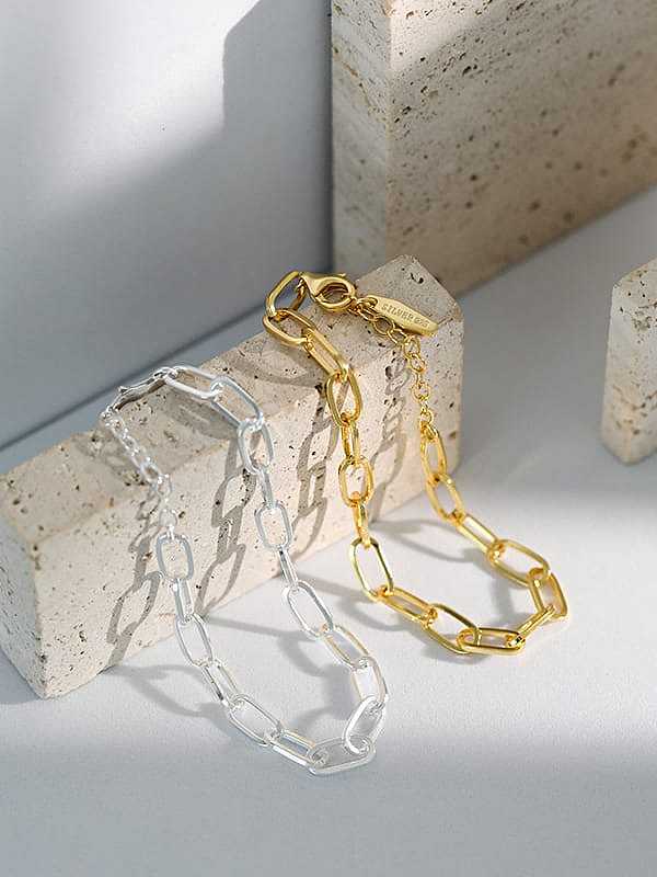 Bracelet à maillons vintage à chaîne géométrique creuse en argent sterling 925