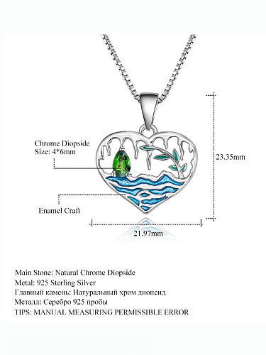 925 Sterling Silver Natural Chrome Diopside Heart Minimalist Necklace