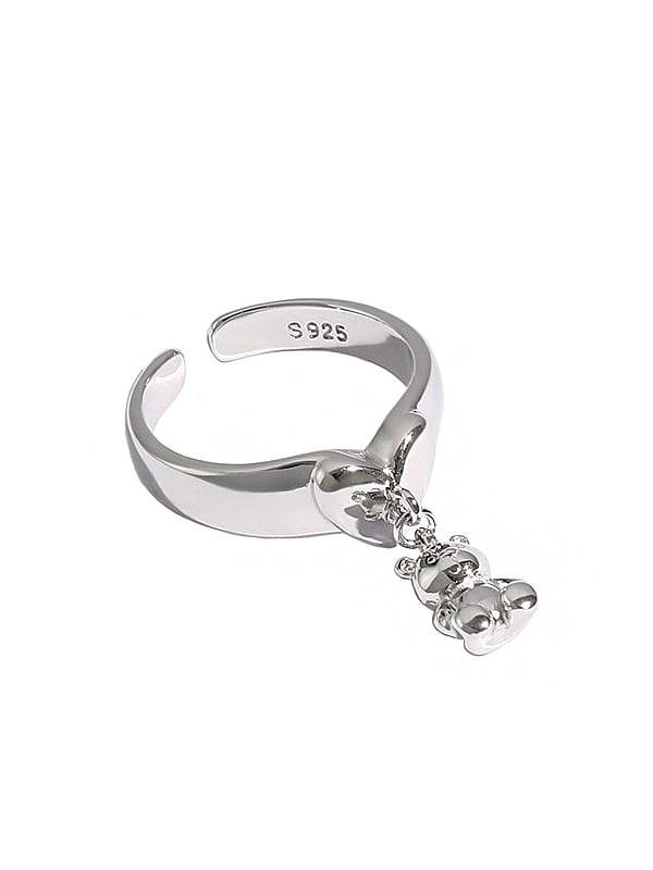 925 Sterling Silver Irregular Bear Vintage Band Ring