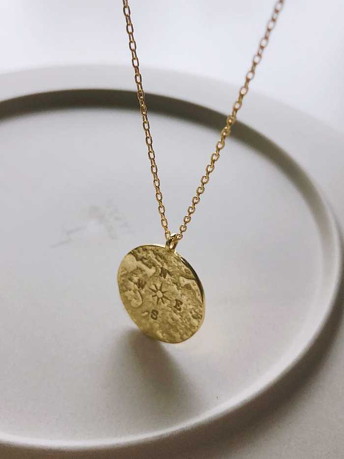 Collier pendentif boussole rétro en argent sterling 925