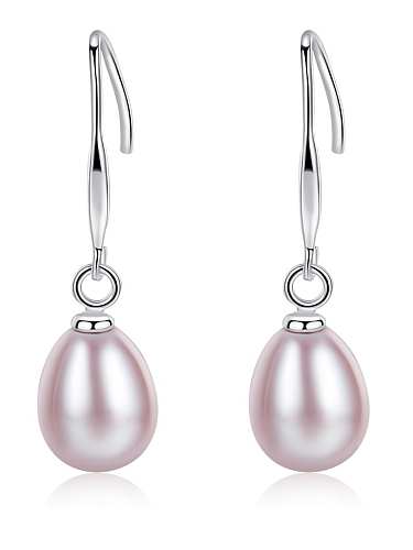 925 Sterling Silver With Artificial Pearl Simplistic Oval Hook Earrings