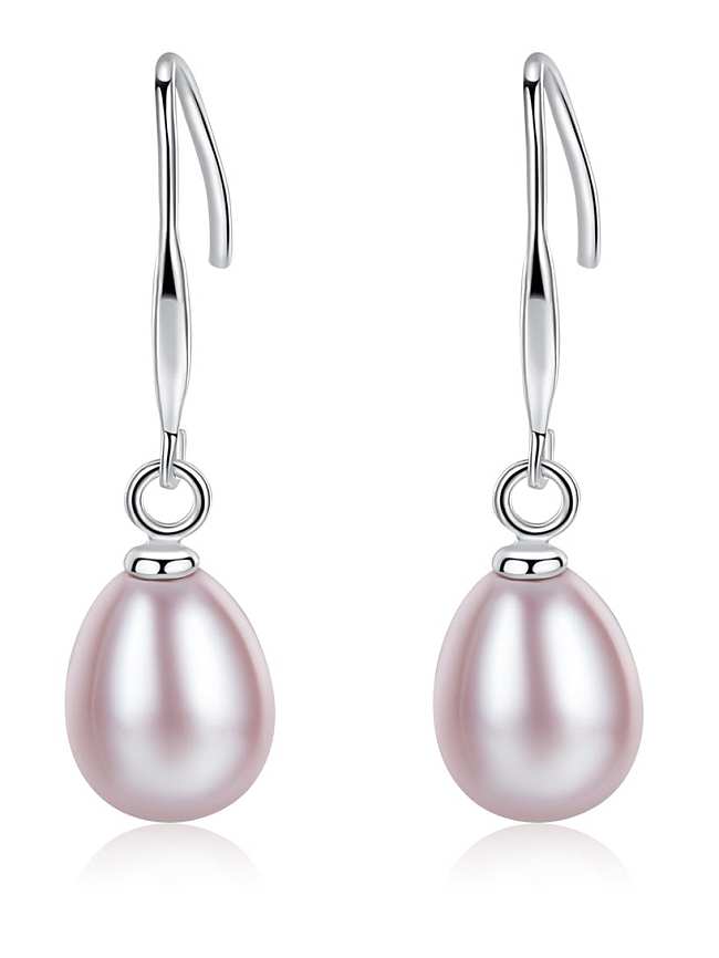 Pendientes de gancho ovalado simplista de plata esterlina 925 con perla artificial