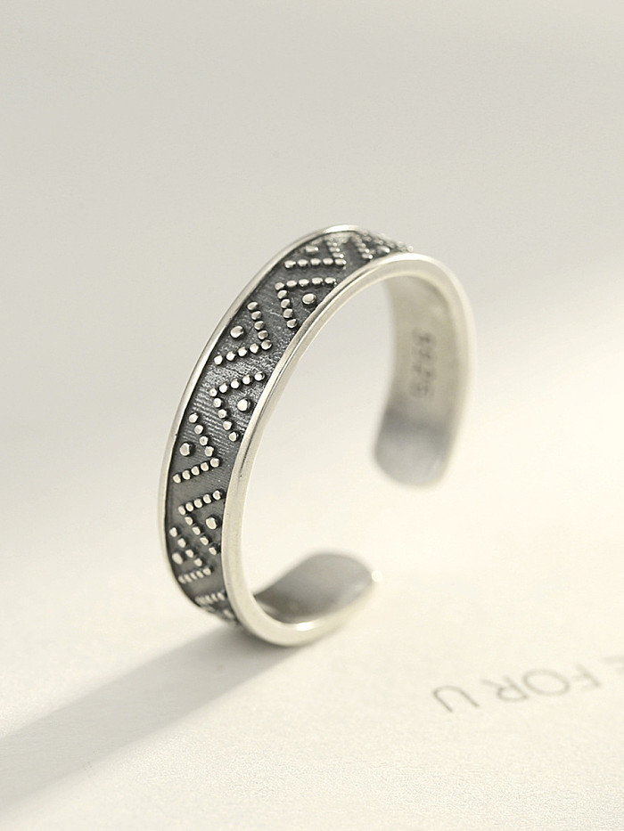 925 Sterling Silver With Antique Silver Plated Vintage Simple Pattern Free Size Rings