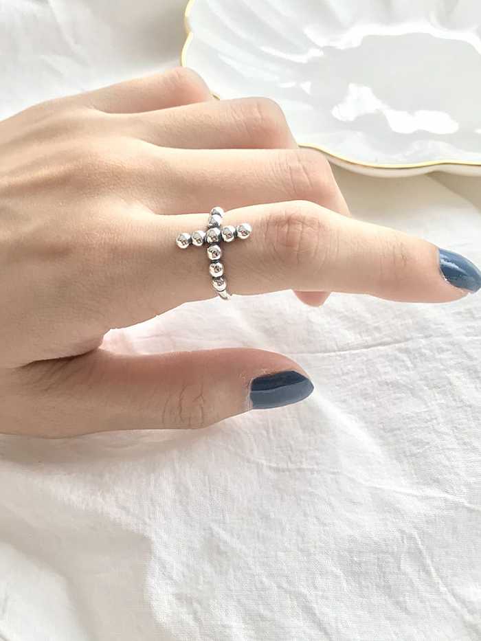 925 Sterling Silver Cross Vintage Free Size Bead Ring
