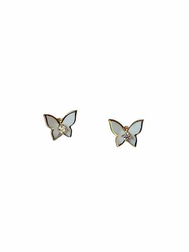Boucles d'oreilles en argent sterling 925 avec oxyde de zirconium et papillon blanc