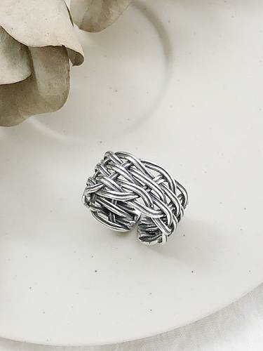 925 Sterling Silver Multi Wire Knitting Vintage Free Size Band Ring