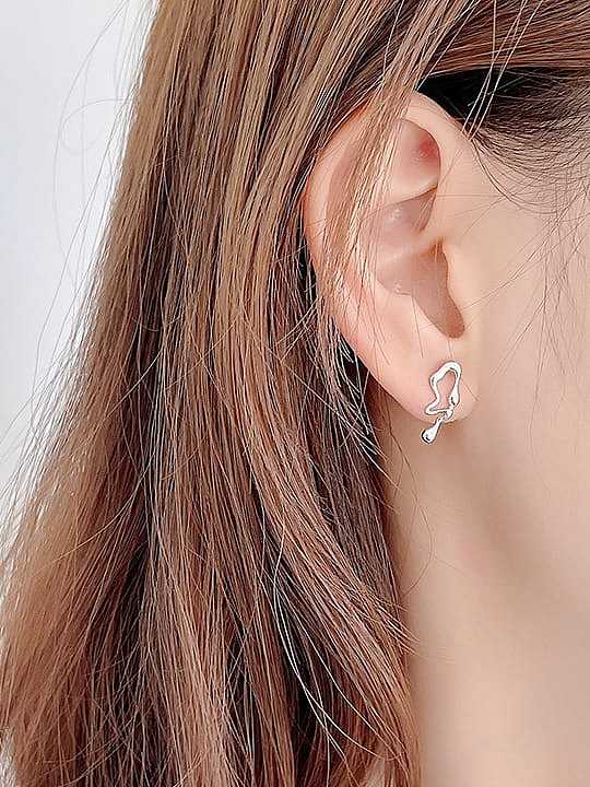 925 Sterling Silver Asymmetry Irregular Vintage Stud Earring