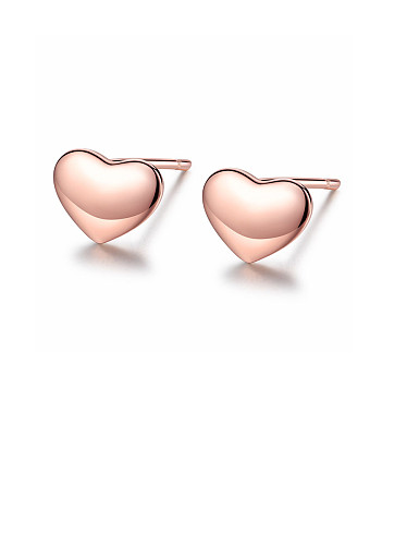 925 Sterling Silver With Rose Gold Plated Simplistic Heart Stud Earrings
