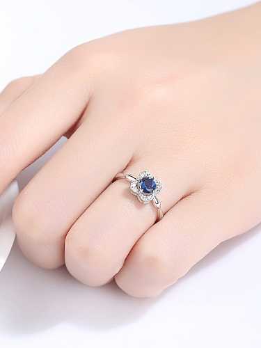 925 Sterling Silver Cubic Zirconia Blue Flower Luxury Band Ring