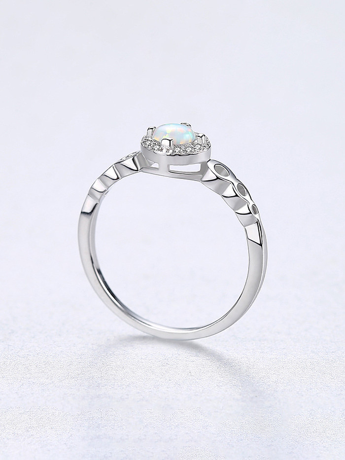 925 Sterling Silver With Opal Simplistic Round Band Rings