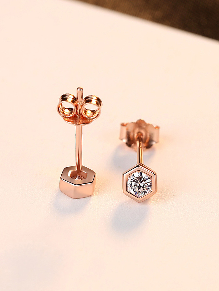 Sterling Silver AAA zircon geometric hexagon studs