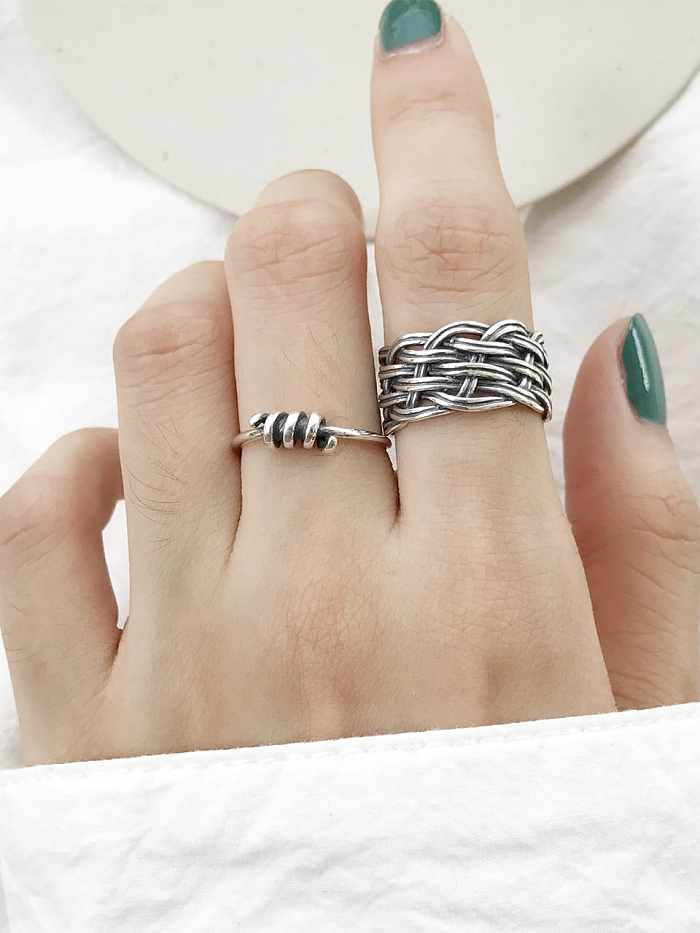 925 Sterling Silver Multi Wire Knitting Vintage Free Size Band Ring