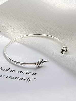 S925 Sterling Silver Personalized Vintage Double Knot one Heart Knot Minimalist Cuff Bangle