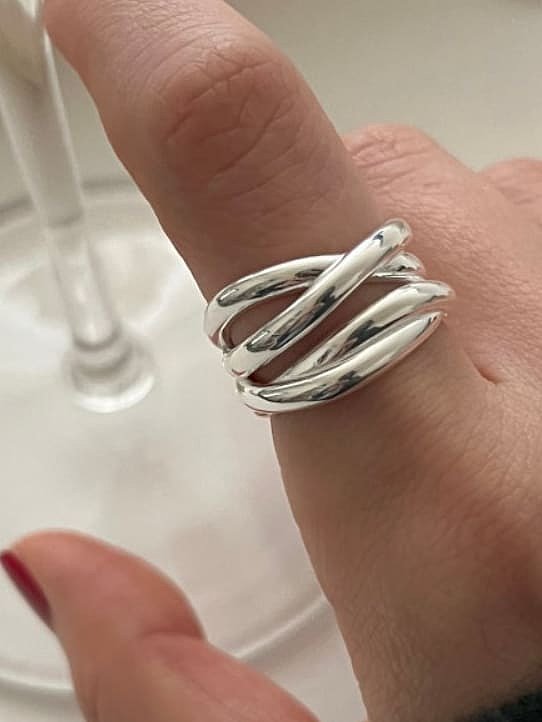 925 Sterling Silver Geometric Vintage Line Crossing Band Ring