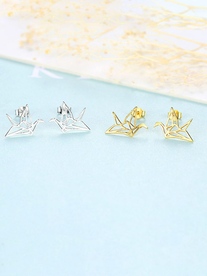 925 Sterling Silver With Glossy Simplistic Paper crane Stud Earrings