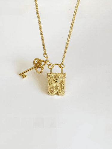 Colliers en argent sterling 925 avec médaillon à clé simpliste plaqué or