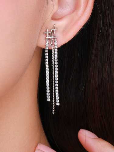 925 Sterling Silver Cubic Zirconia Tassel Trend Threader Earring