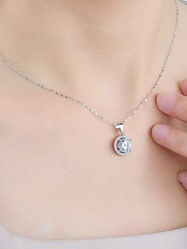 925 Sterling Silver Rhinestone Round Minimalist Necklace