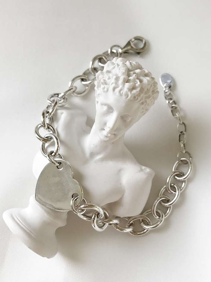 925 Sterling Silver Minimalist Heart Chain Link Bracelet