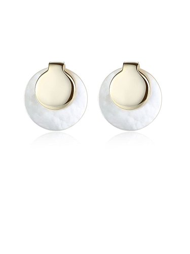 925 Sterling Silver Shell White Round Minimalist Stud Earring
