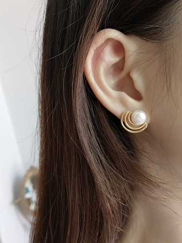 Boucle d'oreille minimaliste en forme de perle d'imitation en argent sterling 925 avec pétoncle irrégulier