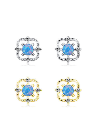 Boucles d'oreilles minimalistes carrées en argent sterling 925 avec opale