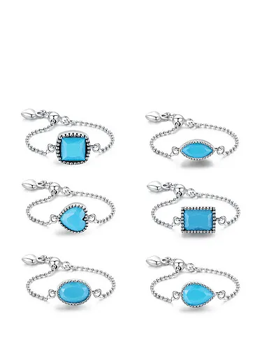 925 Sterling Silver Turquoise Geometric Vintage Band Ring