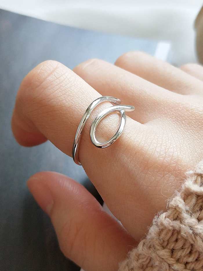 Anel de tamanho livre de curva minimalista de prata esterlina 925