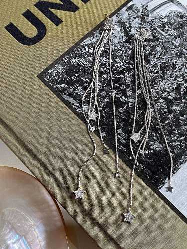925 Sterling Silber Strass Pentagramm Quaste Vintage Einfädler Ohrring
