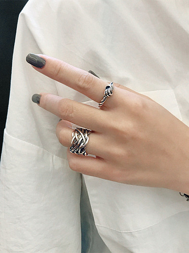 925 Sterling Silver With Gold Plated Personality Knot Free Size Rings
