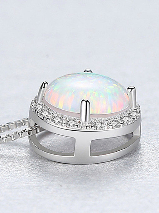Mehrfarbige runde Opal-Halskette aus Sterlingsilber