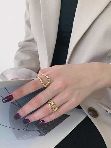 925 Sterling Silver With Gold Plated Simplistic Hollow Water Drop Free Size Rings