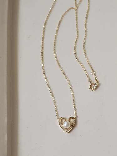 925 Sterling Silver Imitation Pearl Heart Dainty Necklace