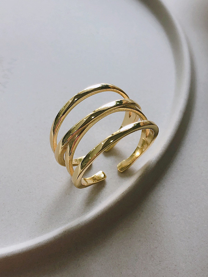 925 Sterling Silver With Gold Plated Simplistic Smoth Round Stacking Rings