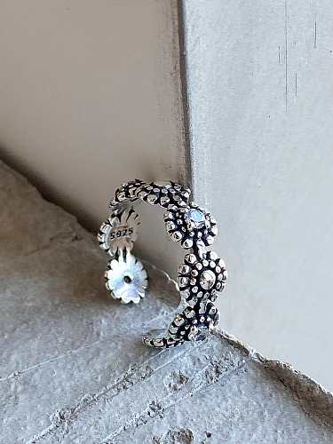 Anel de pulseira tamanho livre vintage flor de prata esterlina 925