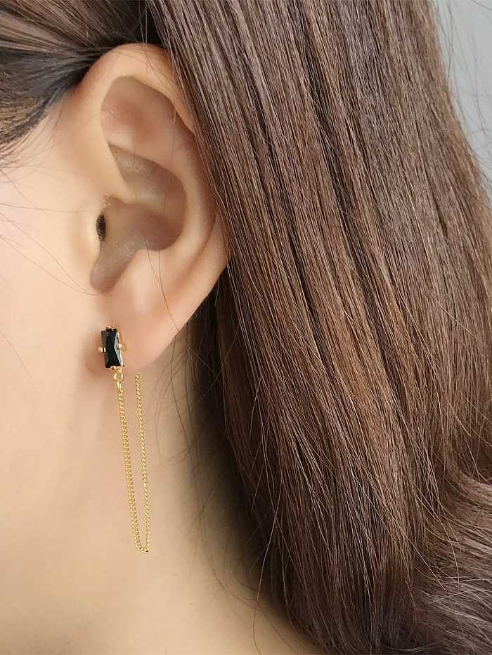 925 Sterling Silver Cubic Zirconia Black Geometric Minimalist Threader Earring