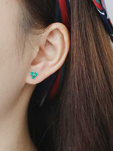 925 Sterling Silver Cubic Zirconia Green Flower Cute Stud Earring