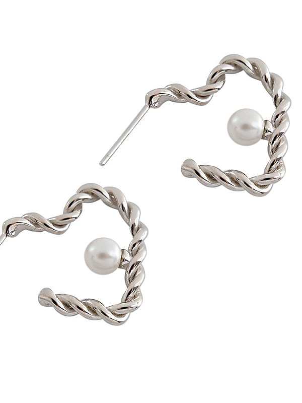 925 Sterling Silver Imitation Pearl Minimalist Heart Drop Earring